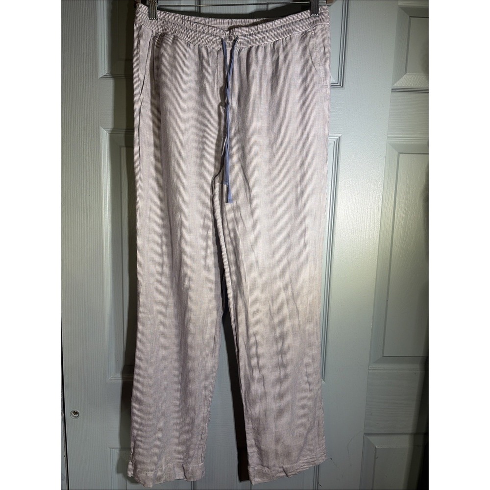 Talbots Linen Cotton Blend Blue Stripe Pants Sz Medium. Straight Leg.